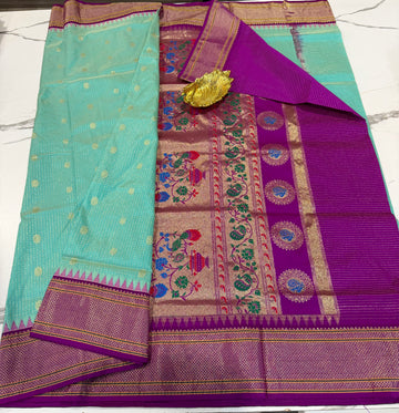 LD-NG25 sky blue and purple border saree