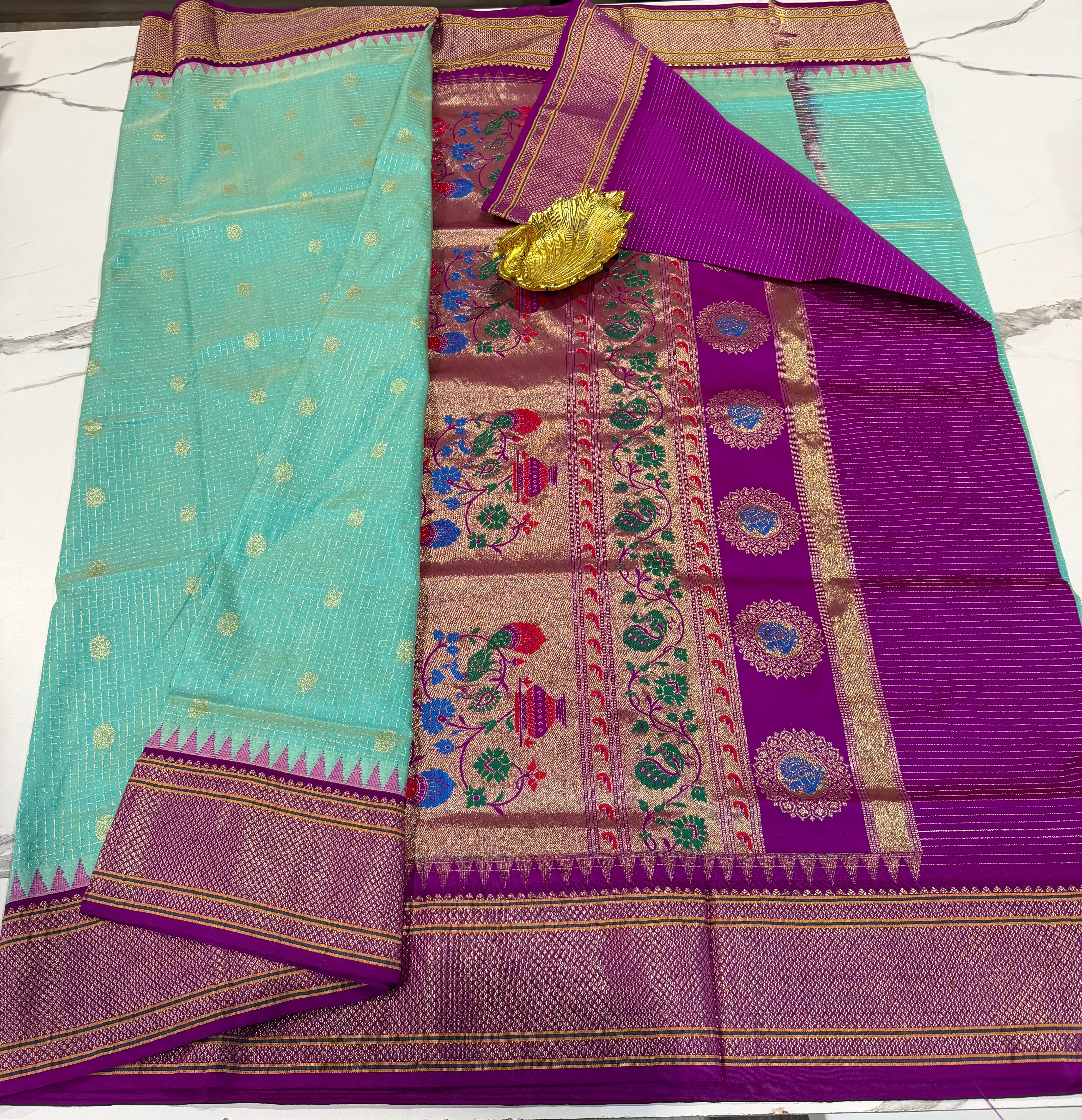 LD-NG25 sky blue and purple border saree