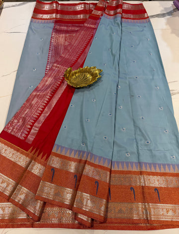 TS-3450 sage blue  Tissue Muniya Gadwal saree