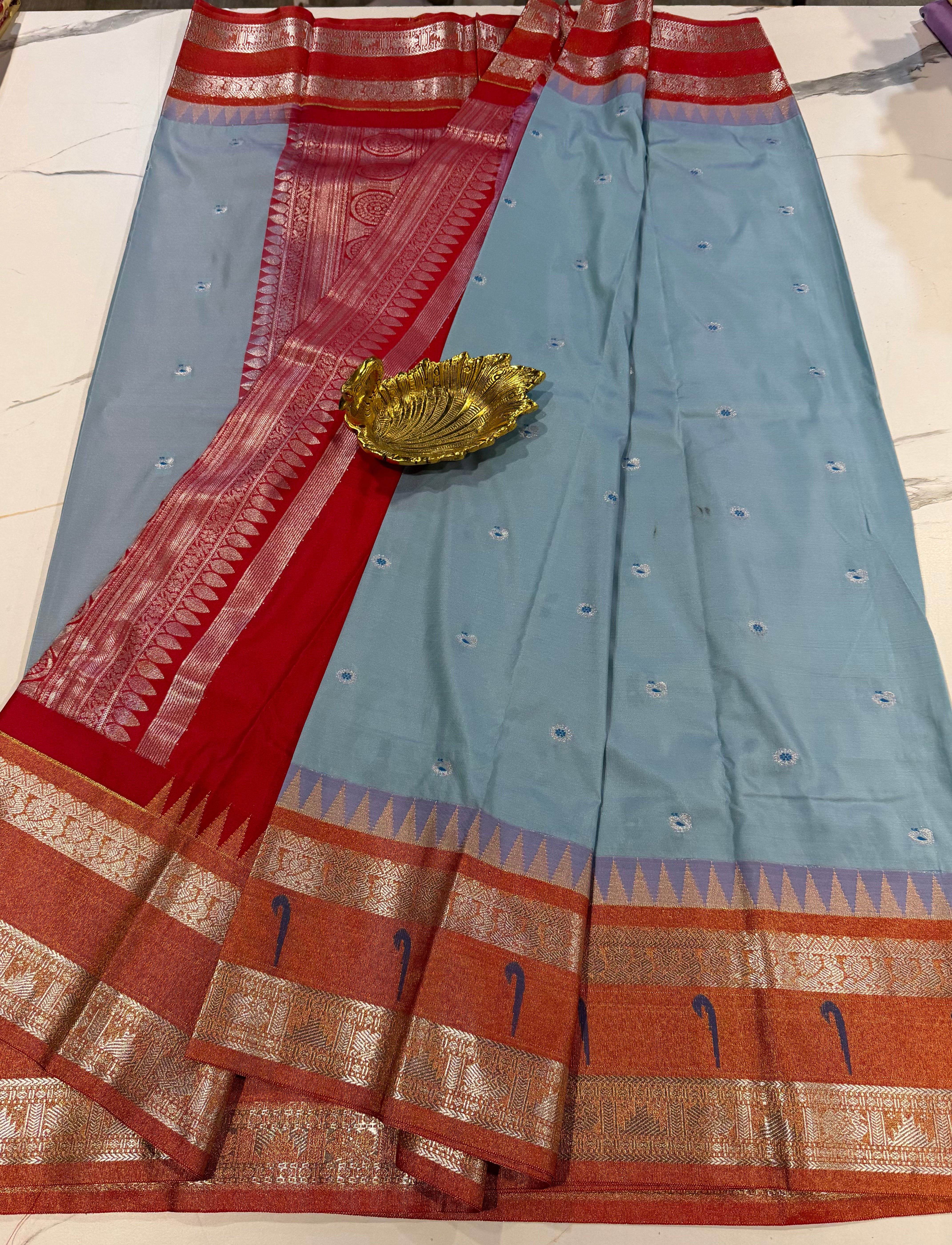 TS-3450 sage blue  Tissue Muniya Gadwal saree