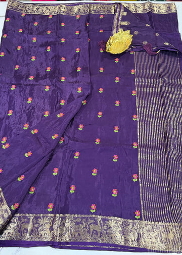 M-3300 violet Mysore viscous crepe Pettit embroidery saree