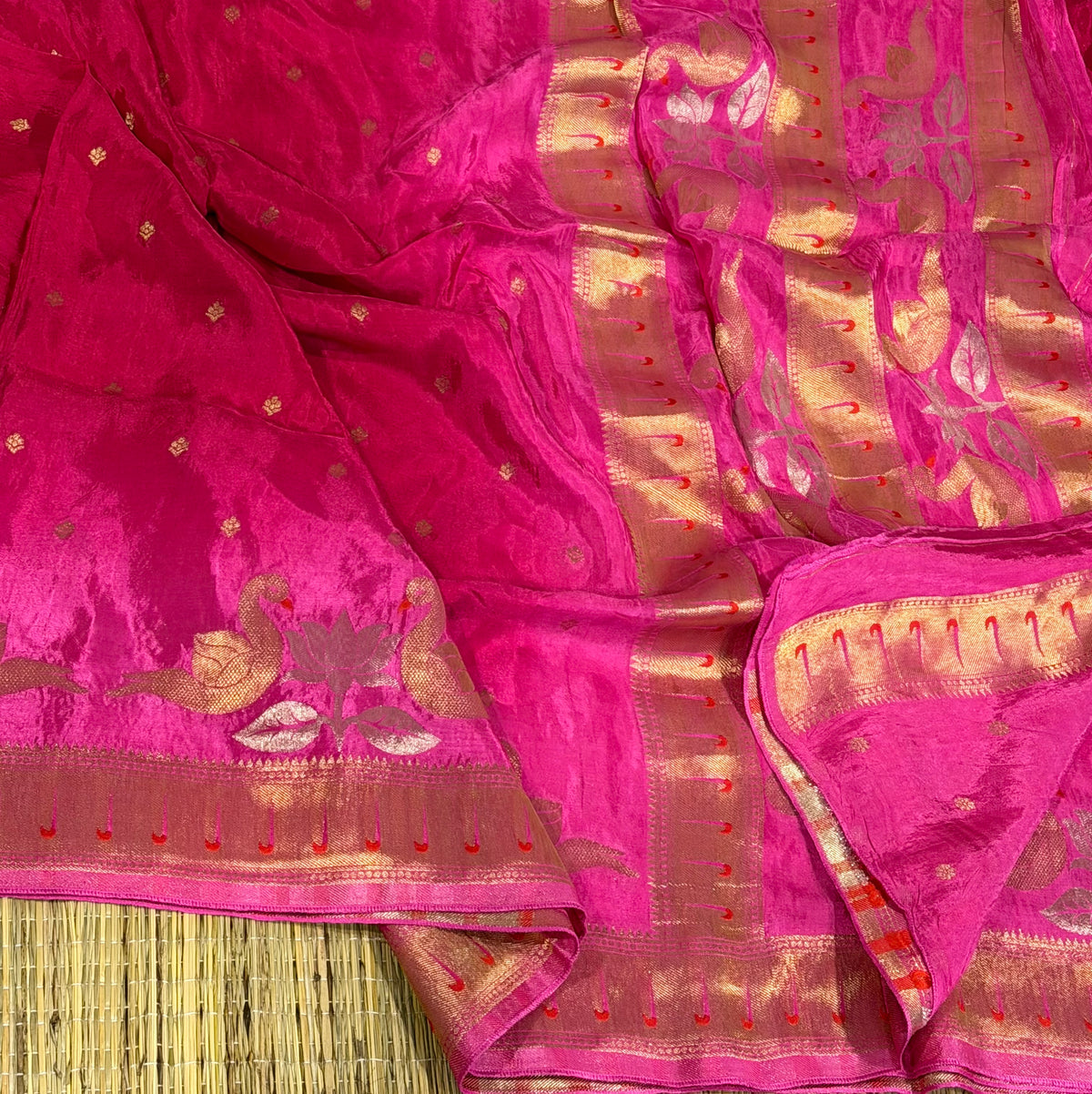 H-2450 pink Paithani HO crepe sarees