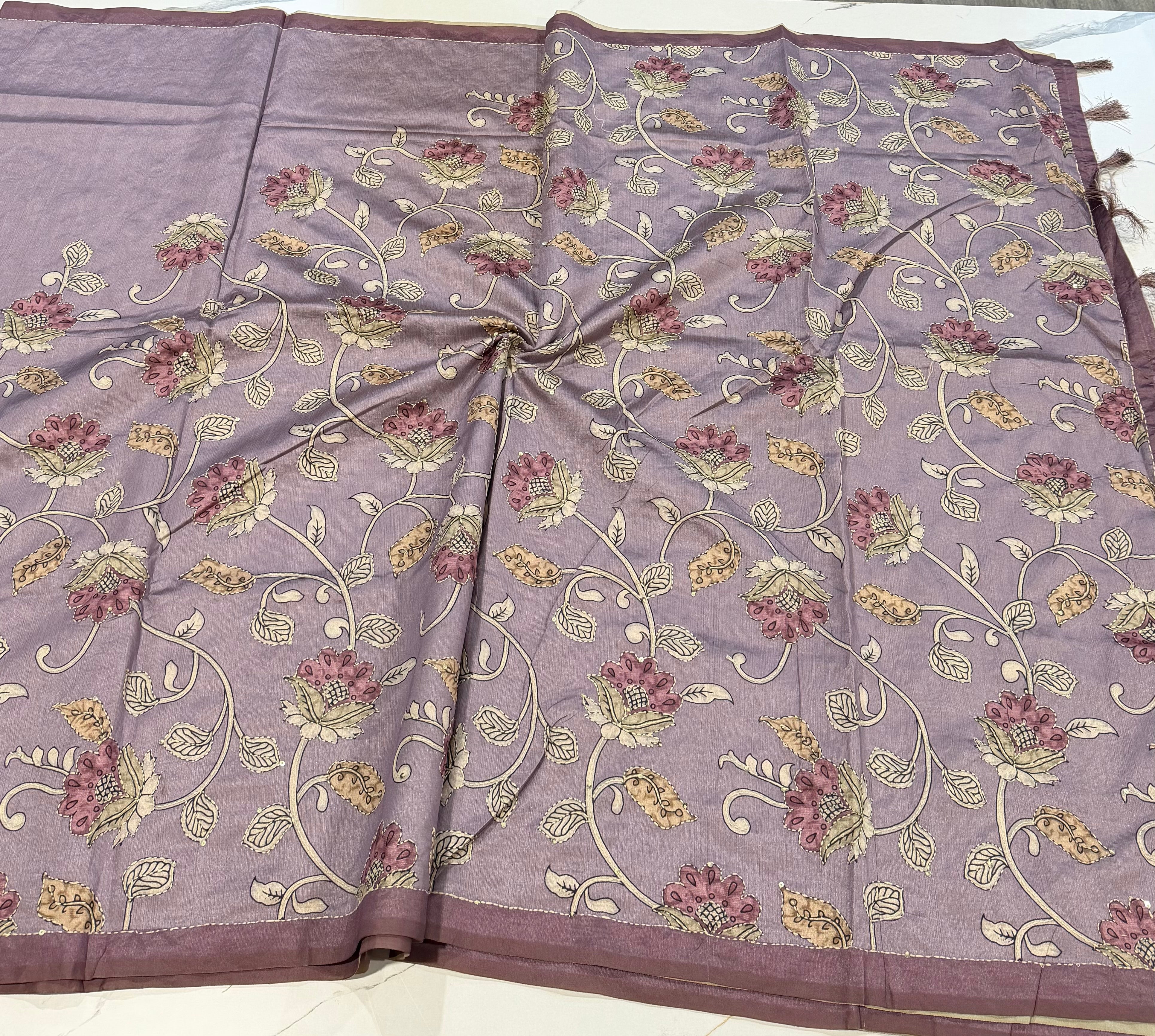 Semi Tussar Kalamkari kanta work