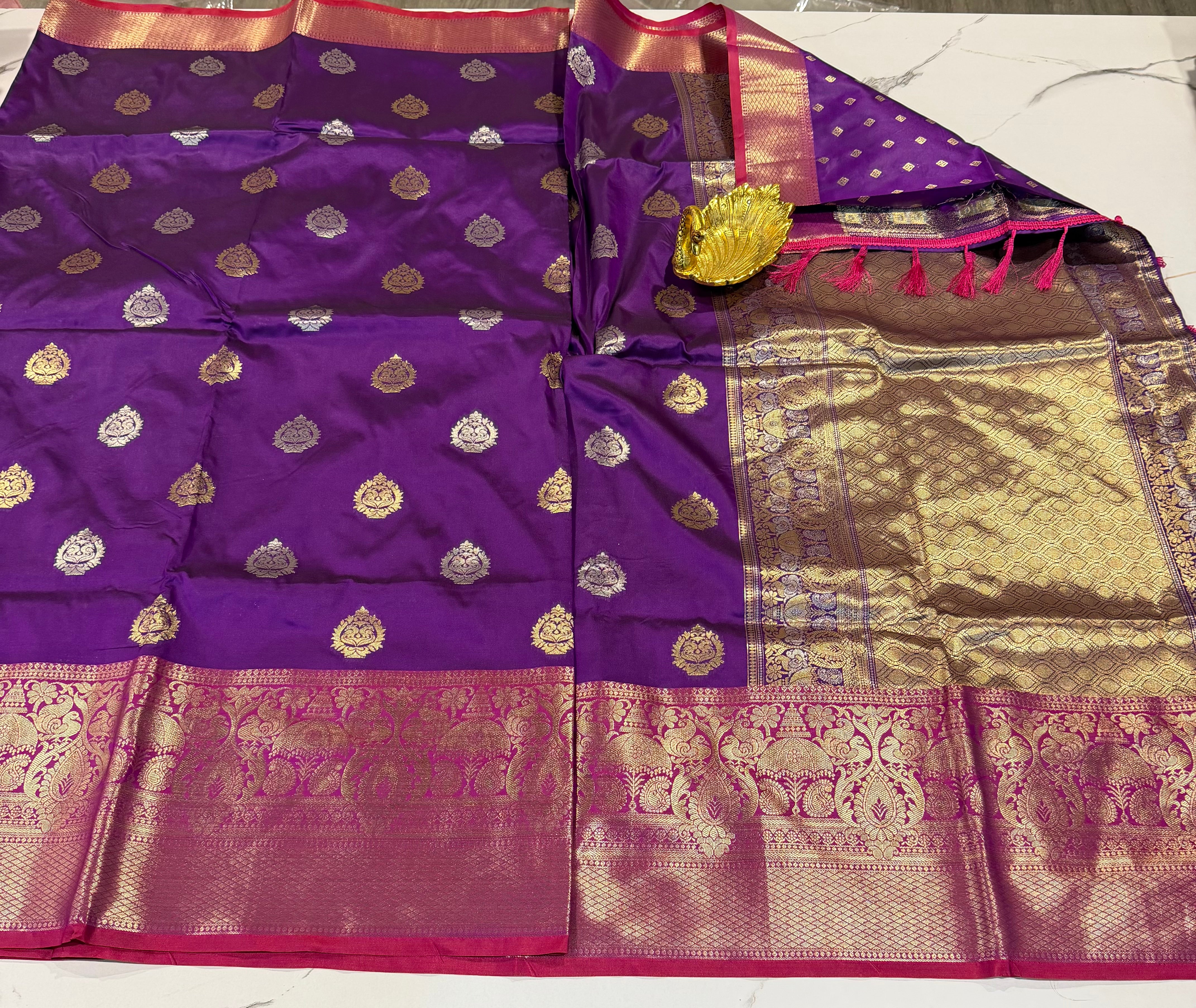 Ks-14 purple saree and magenta pink borders saree