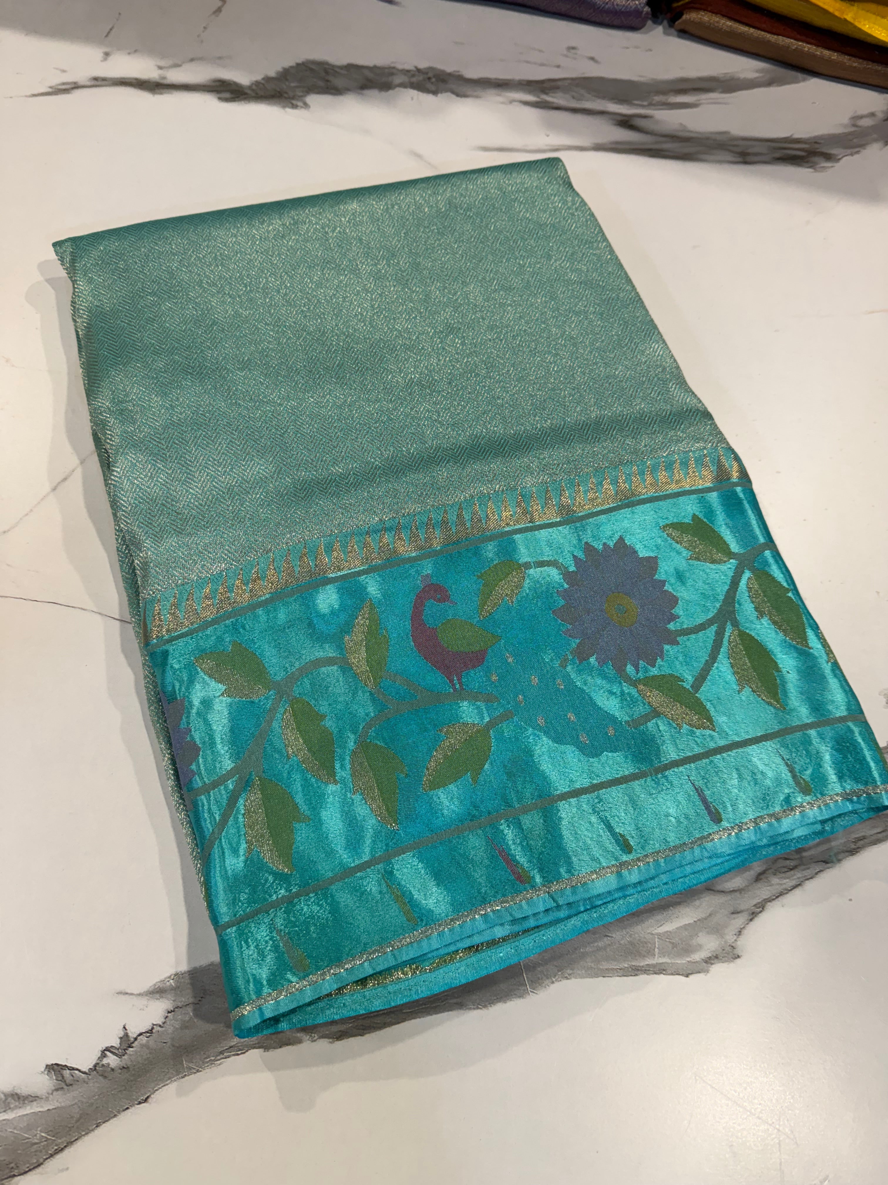 KT-5 sky blue colour kanchi tissue saree