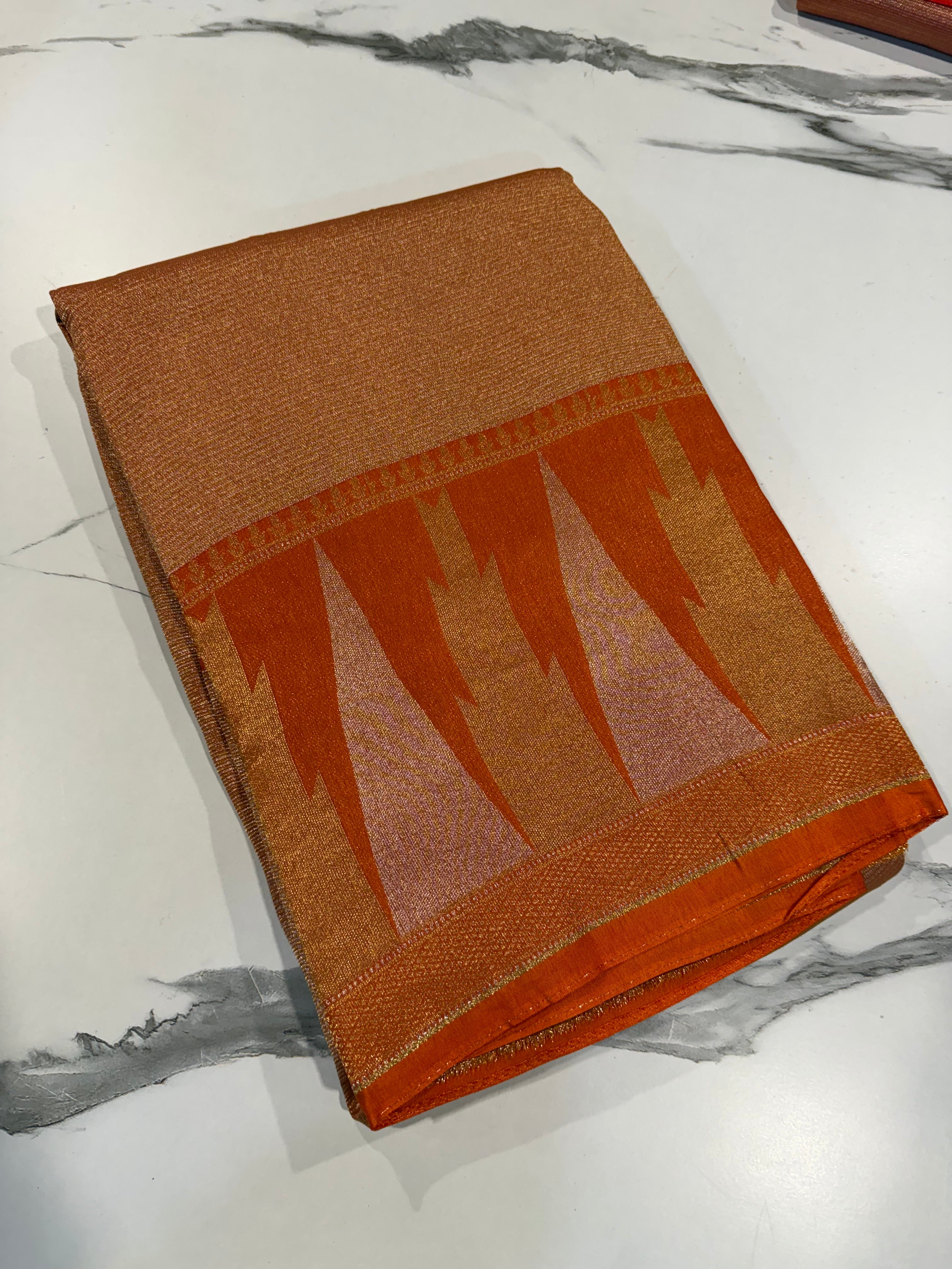 TT-45 Orange colour Temple tissue saree