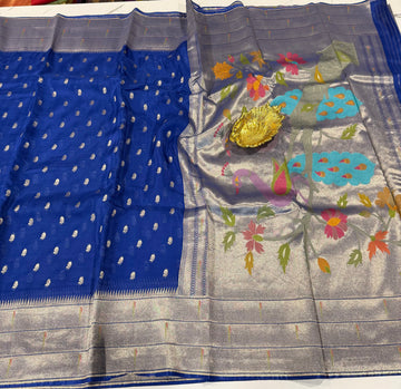 KP-5250 Darkblue Paithani Kora saree