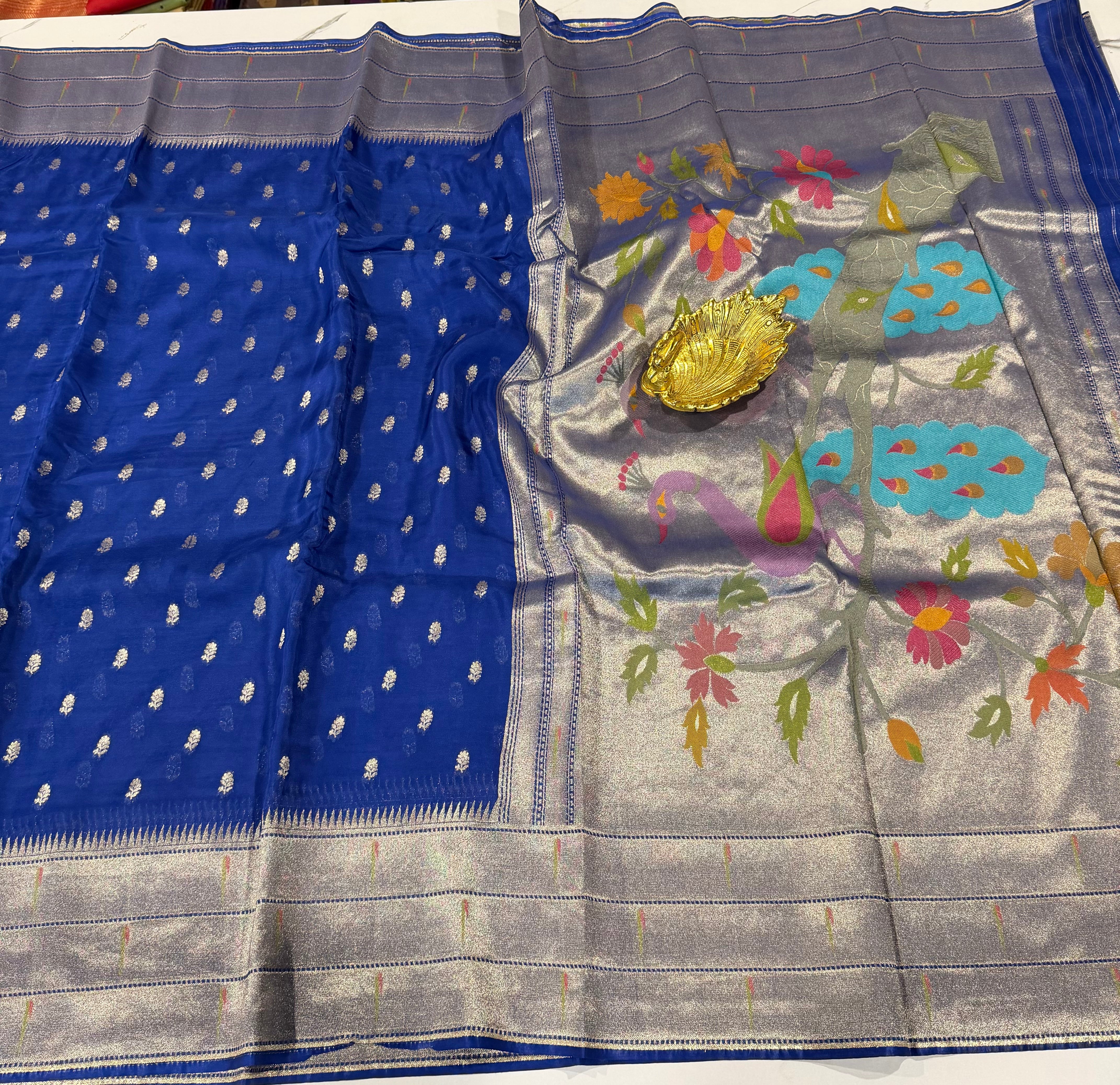 KP-5250 Darkblue Paithani Kora saree