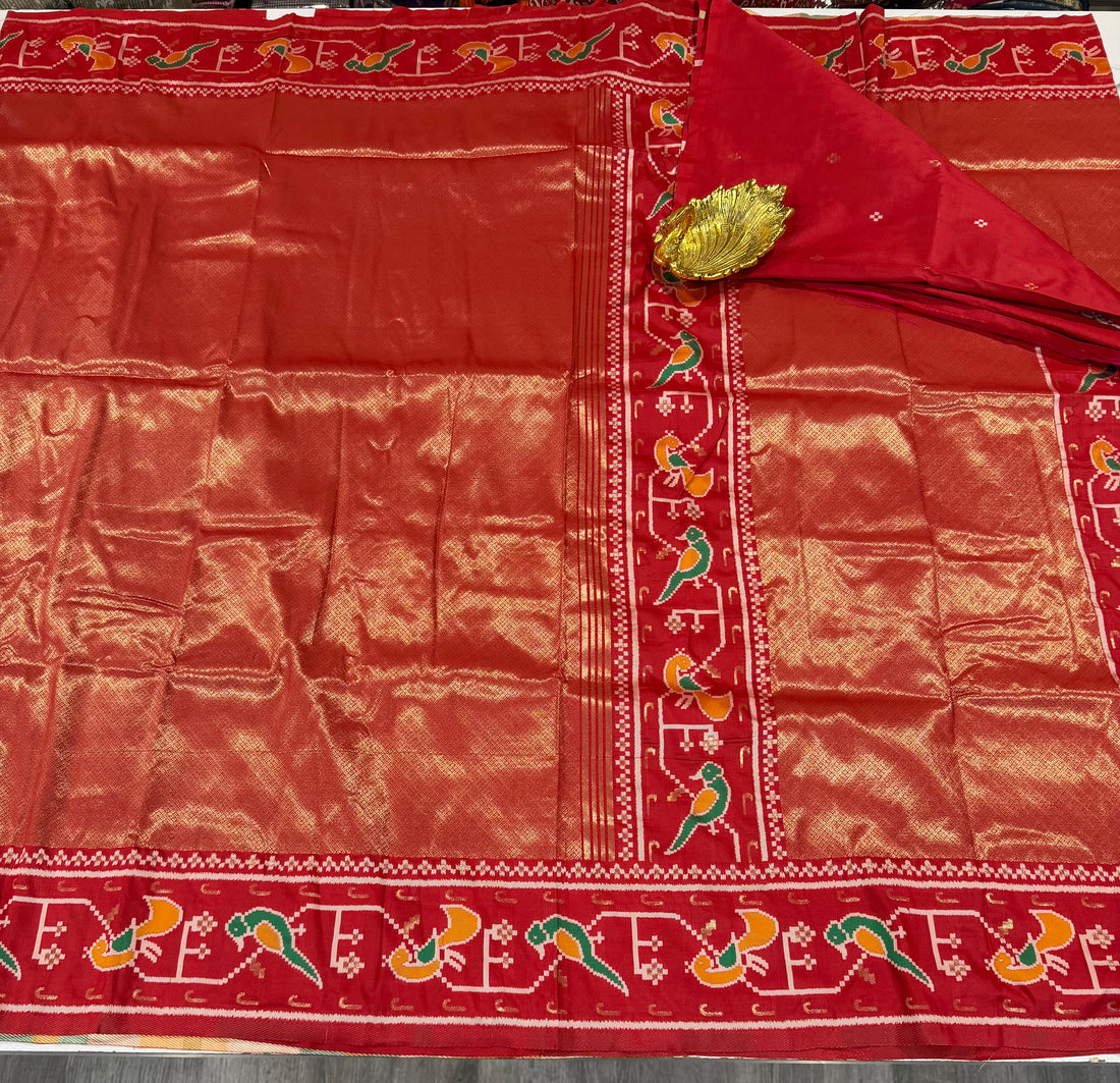 SM-1800 Rust colour semi Kanchi tissue moor popet saree