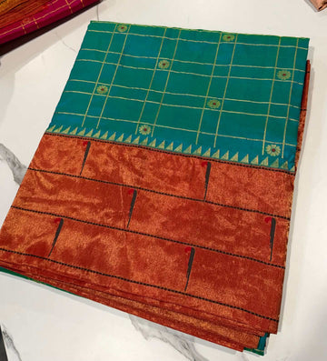 3CB-165 Rama green colour triple muniya Paithani saree