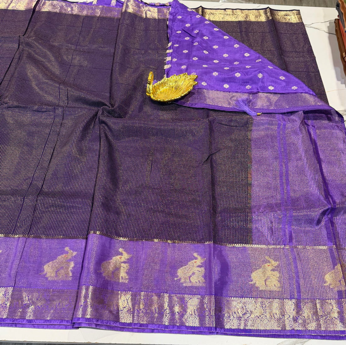 VS-28 dark violet saree lavender borders vintage Kanchi saree