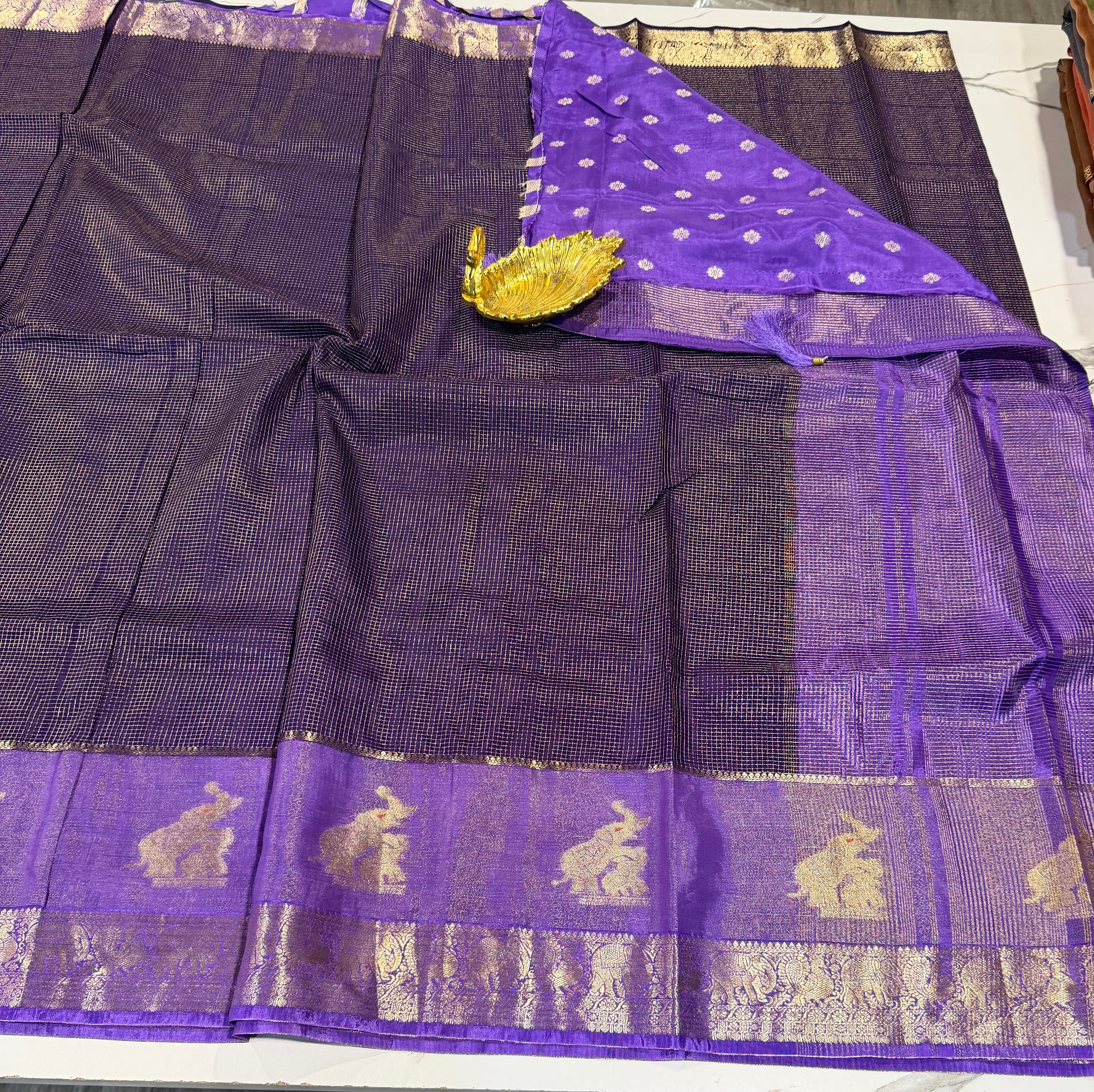VS-27 dark violet saree lavender borders vintage Kanchi saree