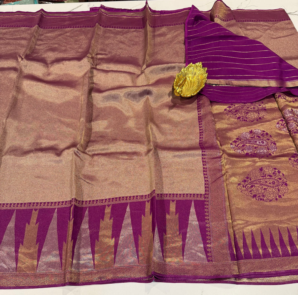 TT-45 purple colour Temple tissue saree