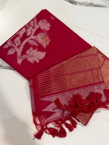 TL-1550 Pink colour Linen jamdani floral saree