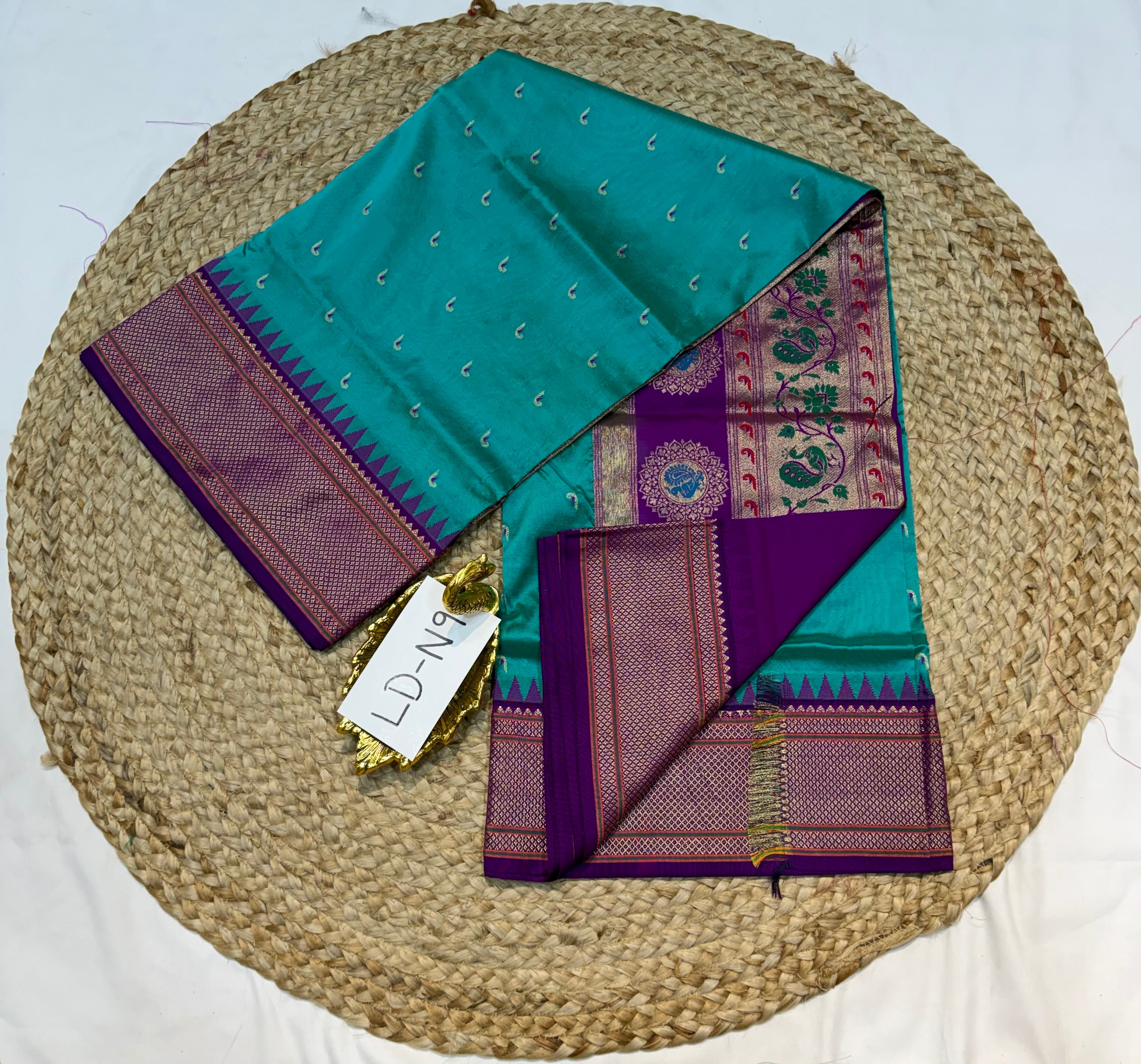 LD-N9 narayanapeta semi pattu blue and megentha saree
