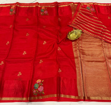 Cp-4100 red  colour Chiniya crepe saree