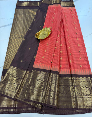 VG2 semi gadwal light red and brown border saree
