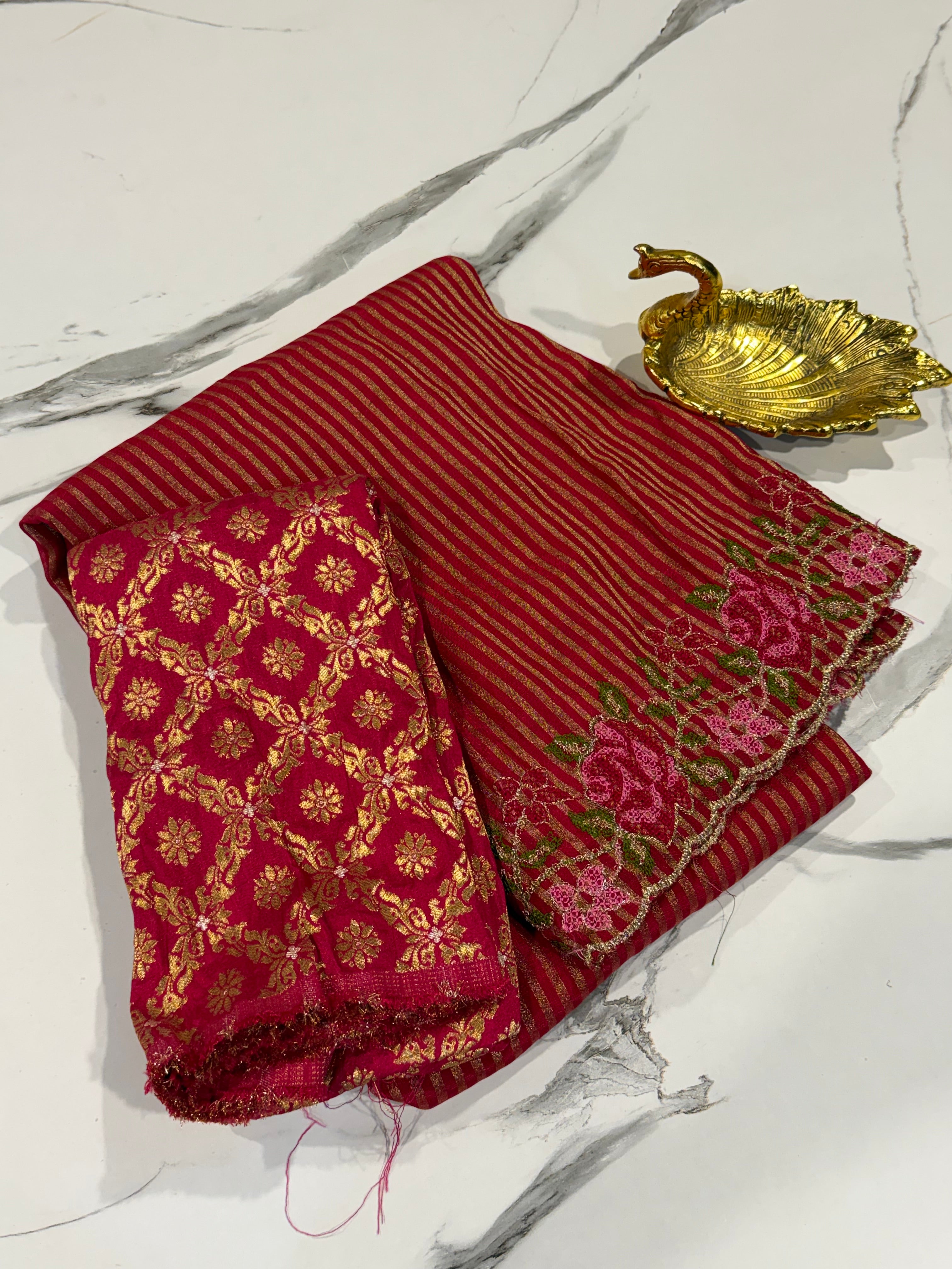 LD-T15 Banaras tissue Pettit saree pink