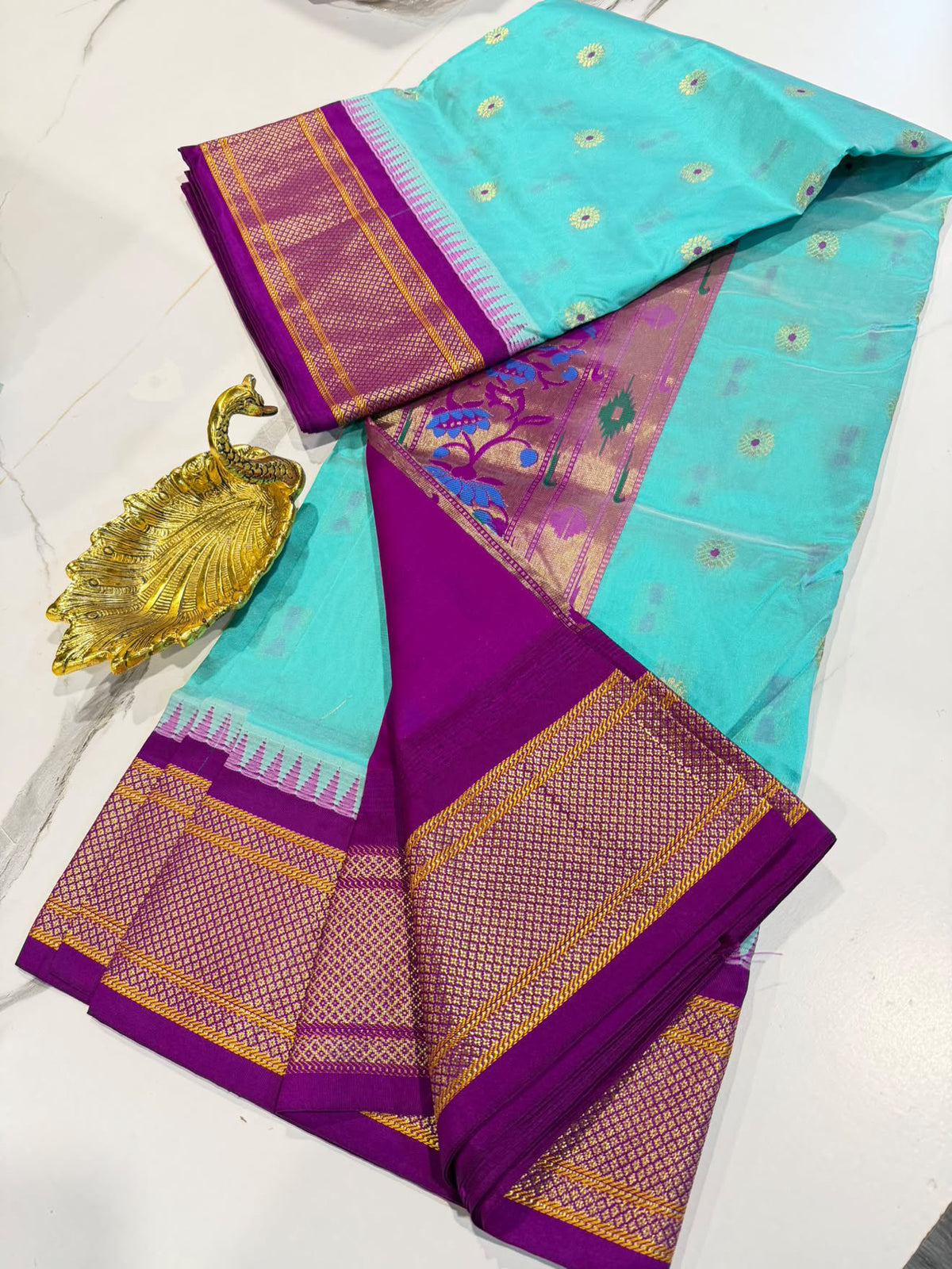 Ld-N9 skyblue n Magentha Narayanpet saree
