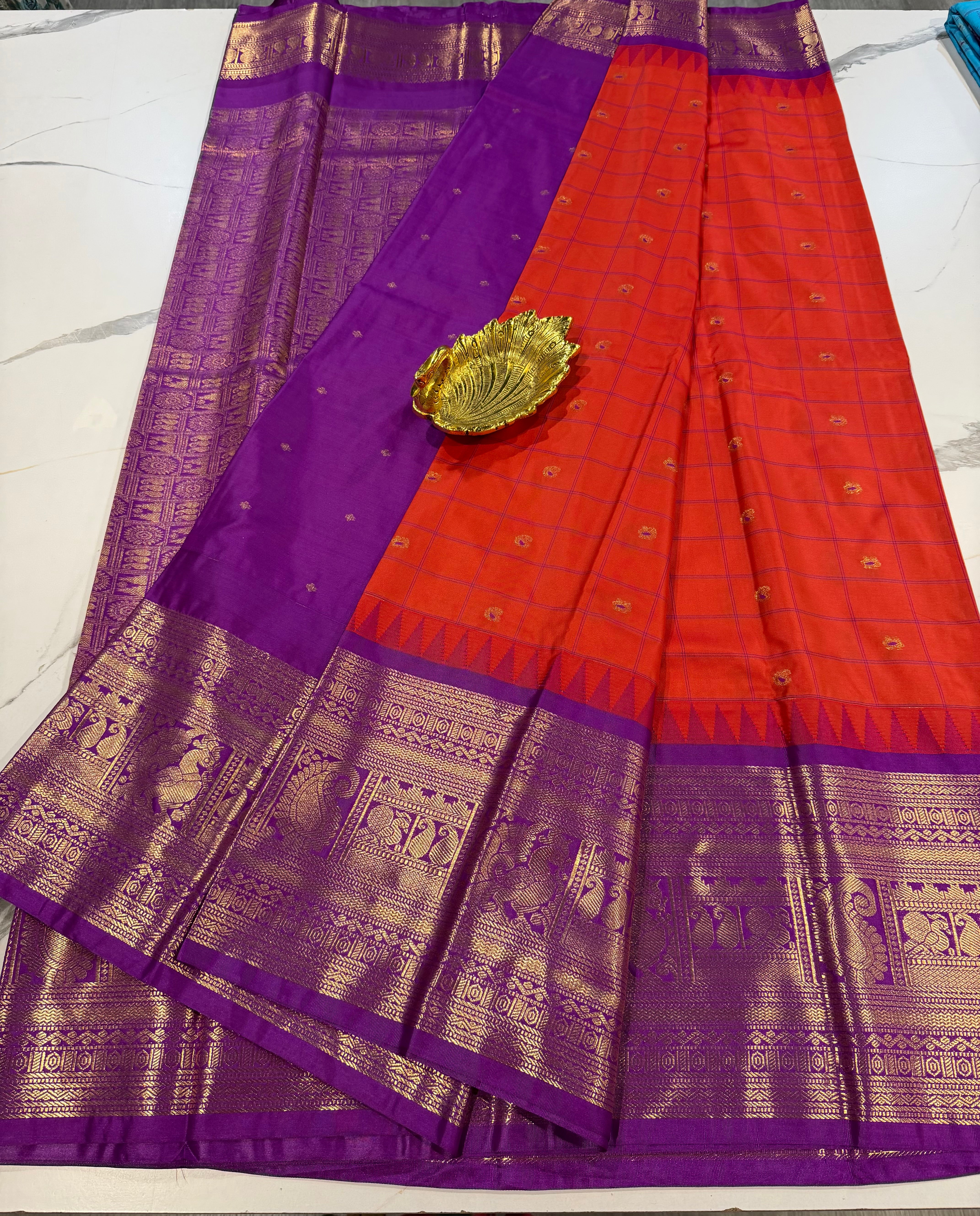 VG2 semi gadwal red and purple border saree