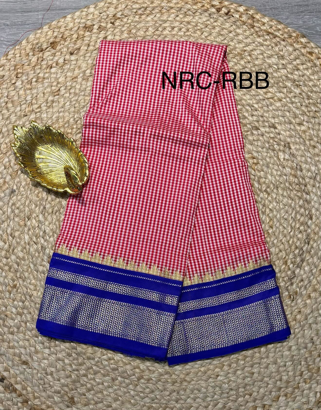 LD-N22 Narayanpet Checks Semi red n white with blue border