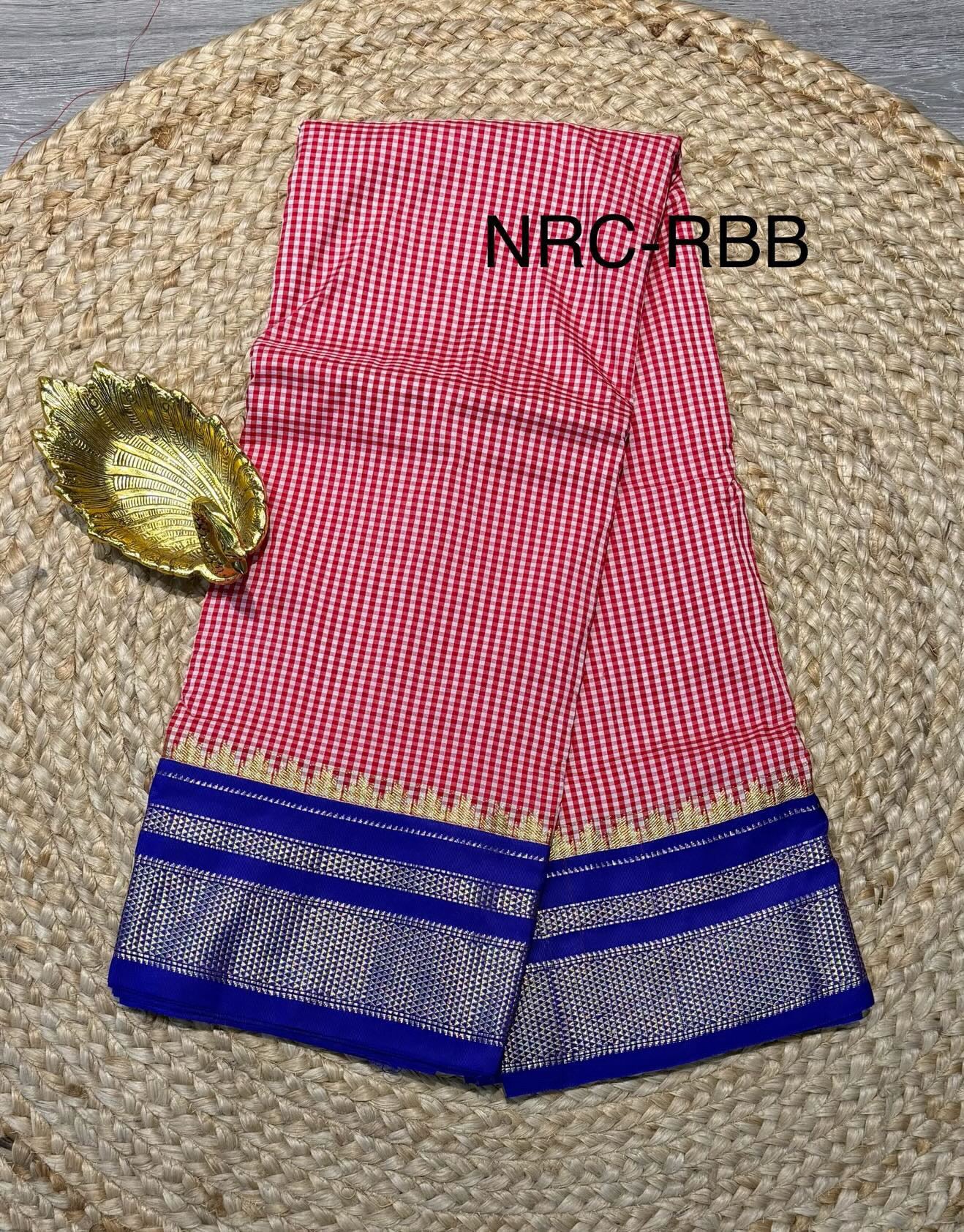 Narayanpet Checks Semi pink n blue with  border