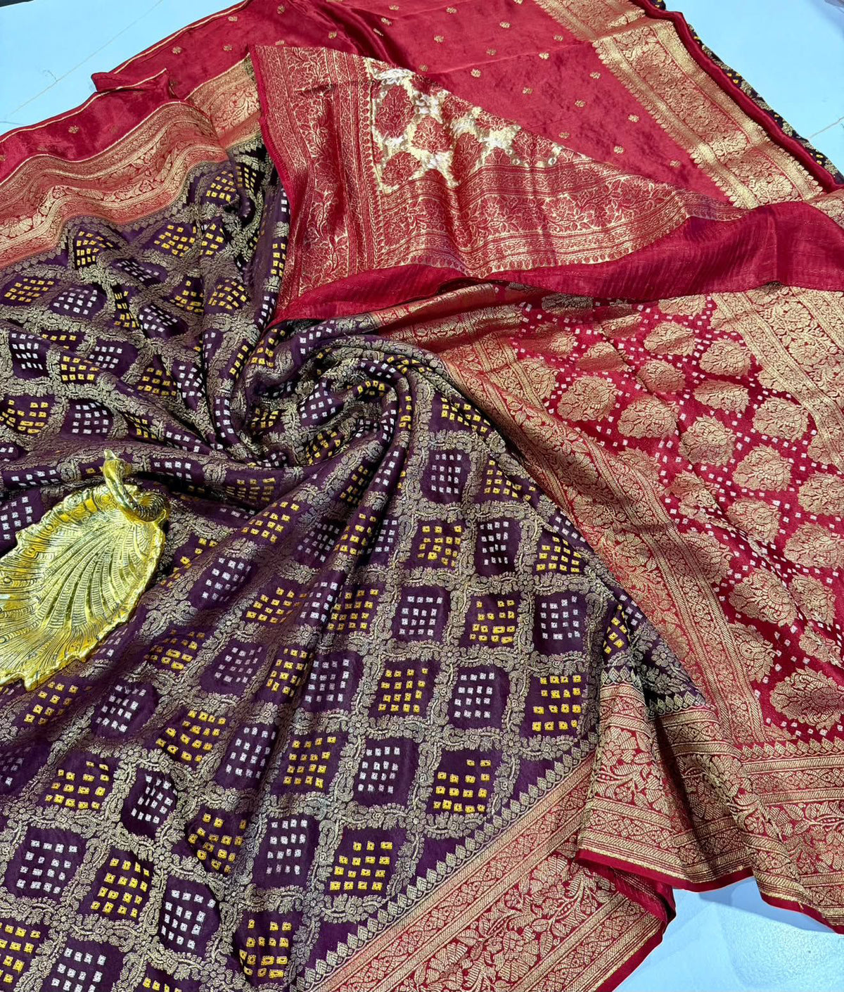 M-4 Brown Banaras Maahru Bandini saree