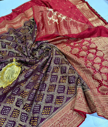M-4 Brown Banaras Maahru Bandini saree