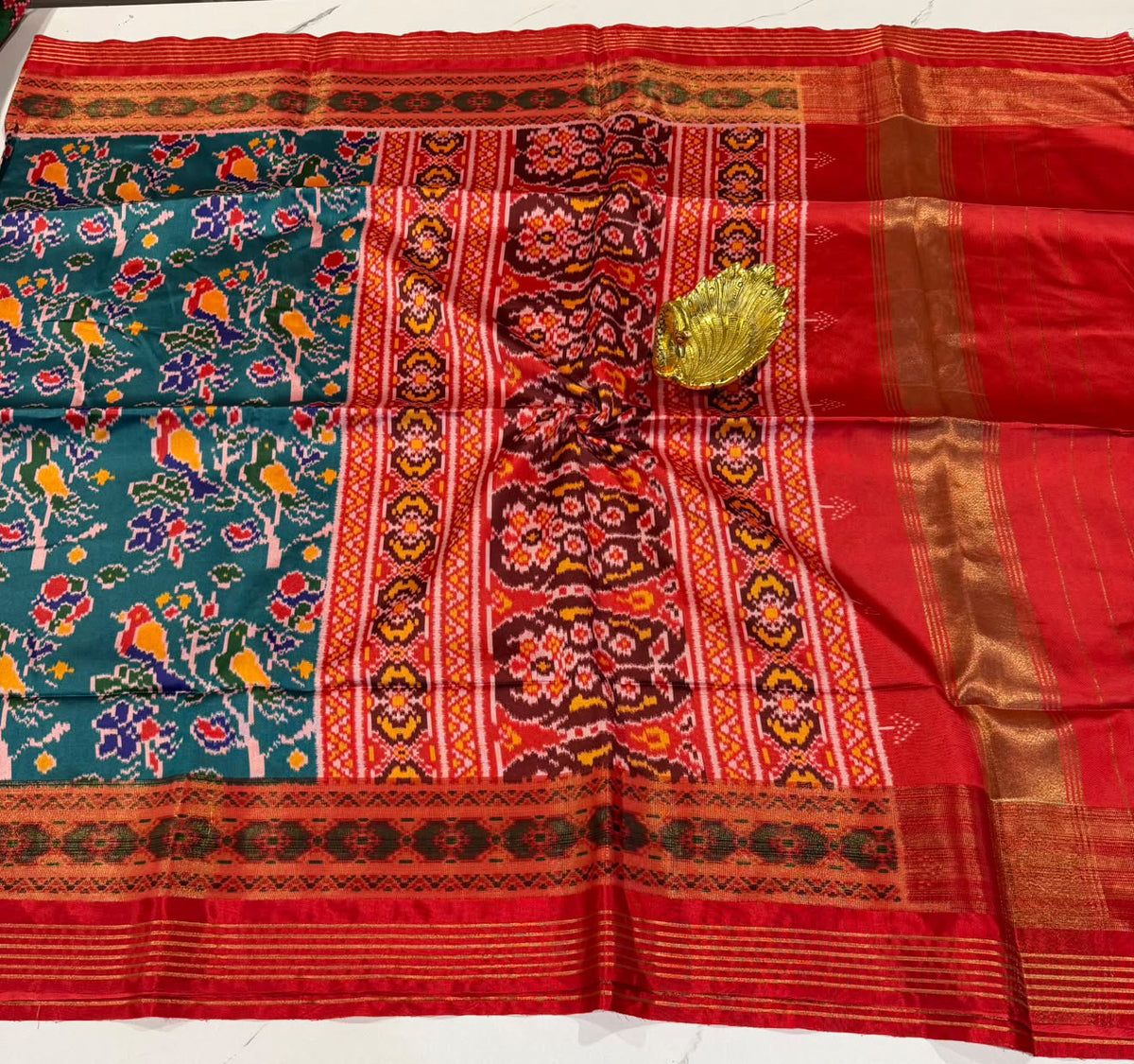 A-1350 Rama blue patola tissue borders saree