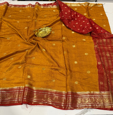 KJC3- Mustured n Red -Kanchi Jute Crepe Saree