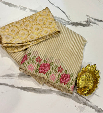 LD-T15 Banaras tissue Pettit saree Cream