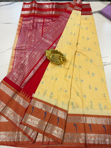 TS-3450 cream Tissue Muniya Gadwal saree