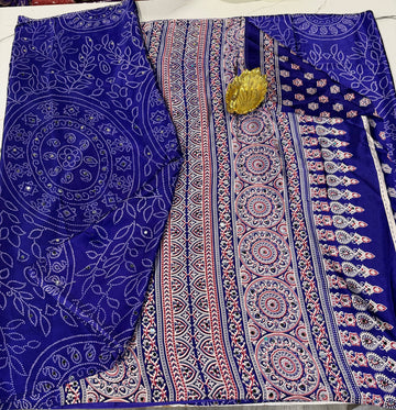 AM-950 Violet Ajrak mirrors saree