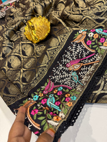 PH-3499 Black Banaras katan Pettit work saree