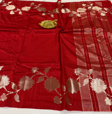 LD-RJ1799 Red semi Kora jamdani ❤️saree