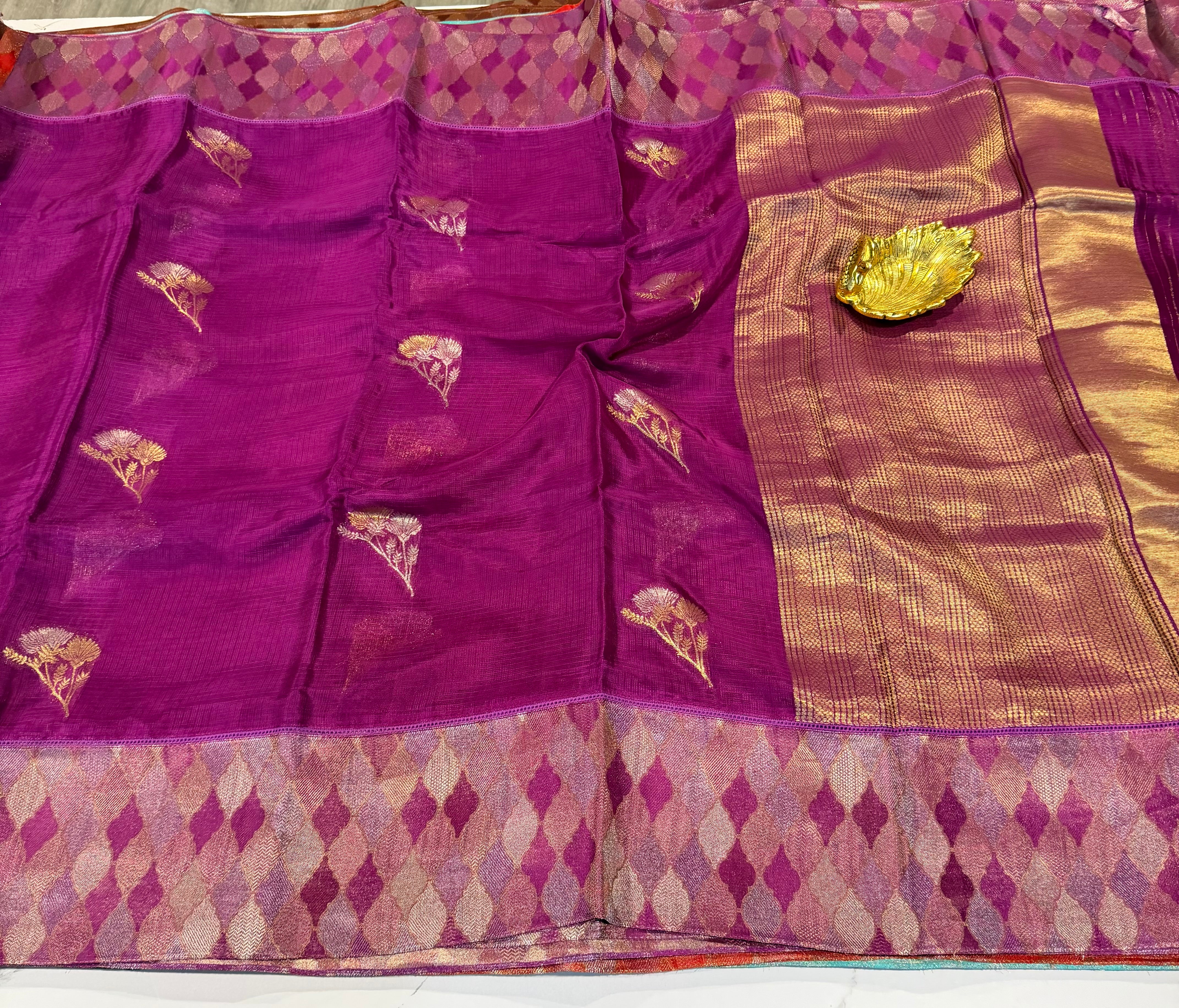 Kota53 purple colour Manipuri Kota silk Rangkart borders saree