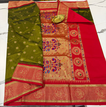 N4k pesara green and red border saree