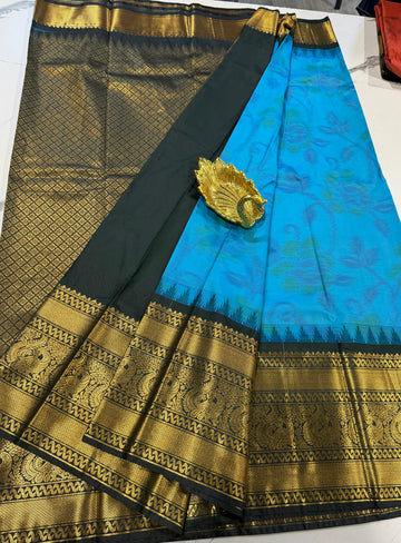 GP-3100 sky-blue Pochampally prints saree