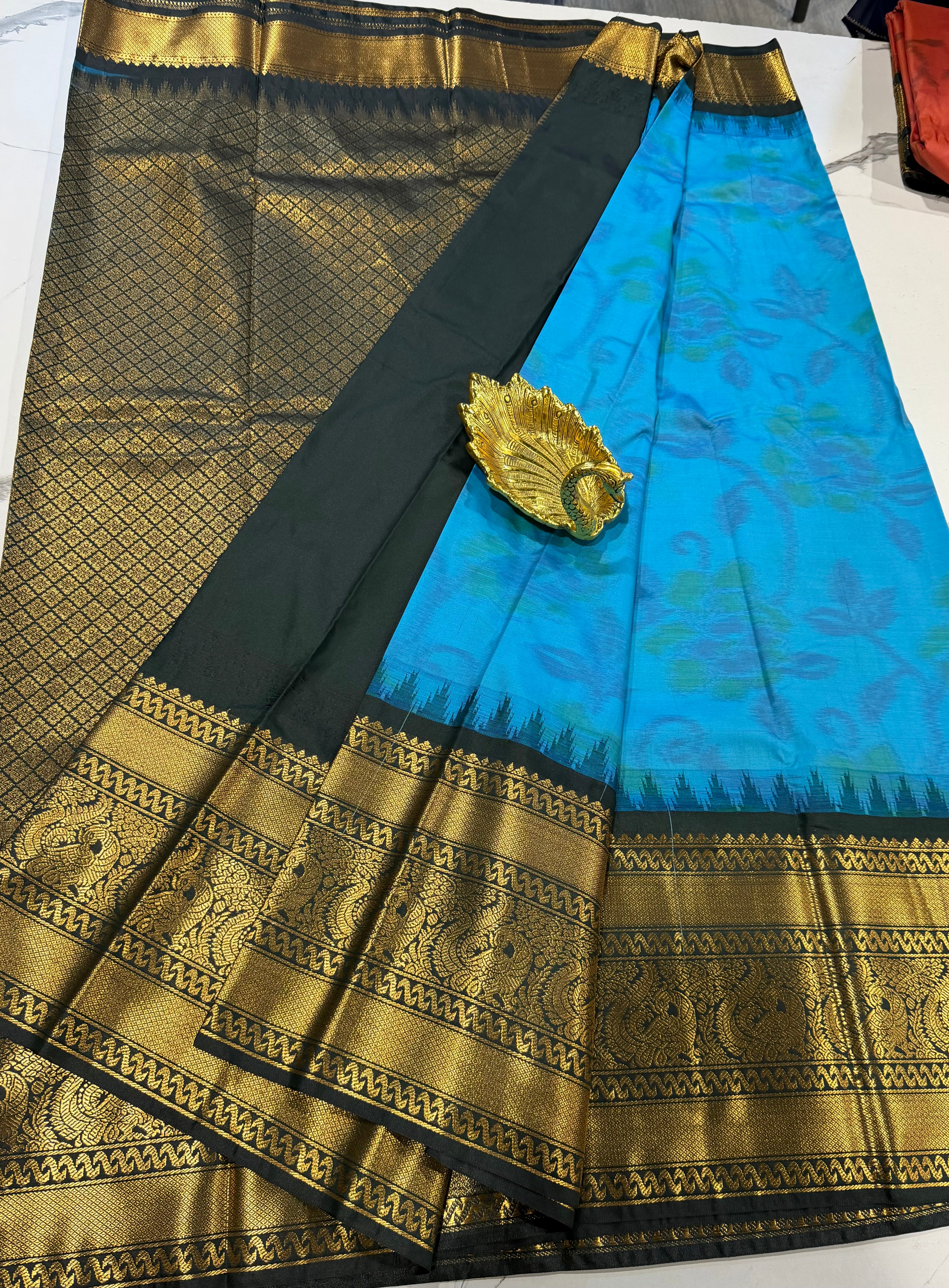 GP-3100 sky-blue Pochampally prints saree