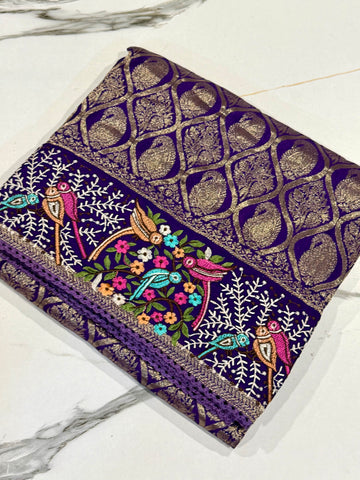 PH-3499 violet Banaras katan Pettit work saree