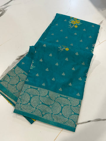 Bz-1850 sky blue benny crepe saree