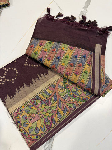 TM-9 Brown saree Tussar Bhandij