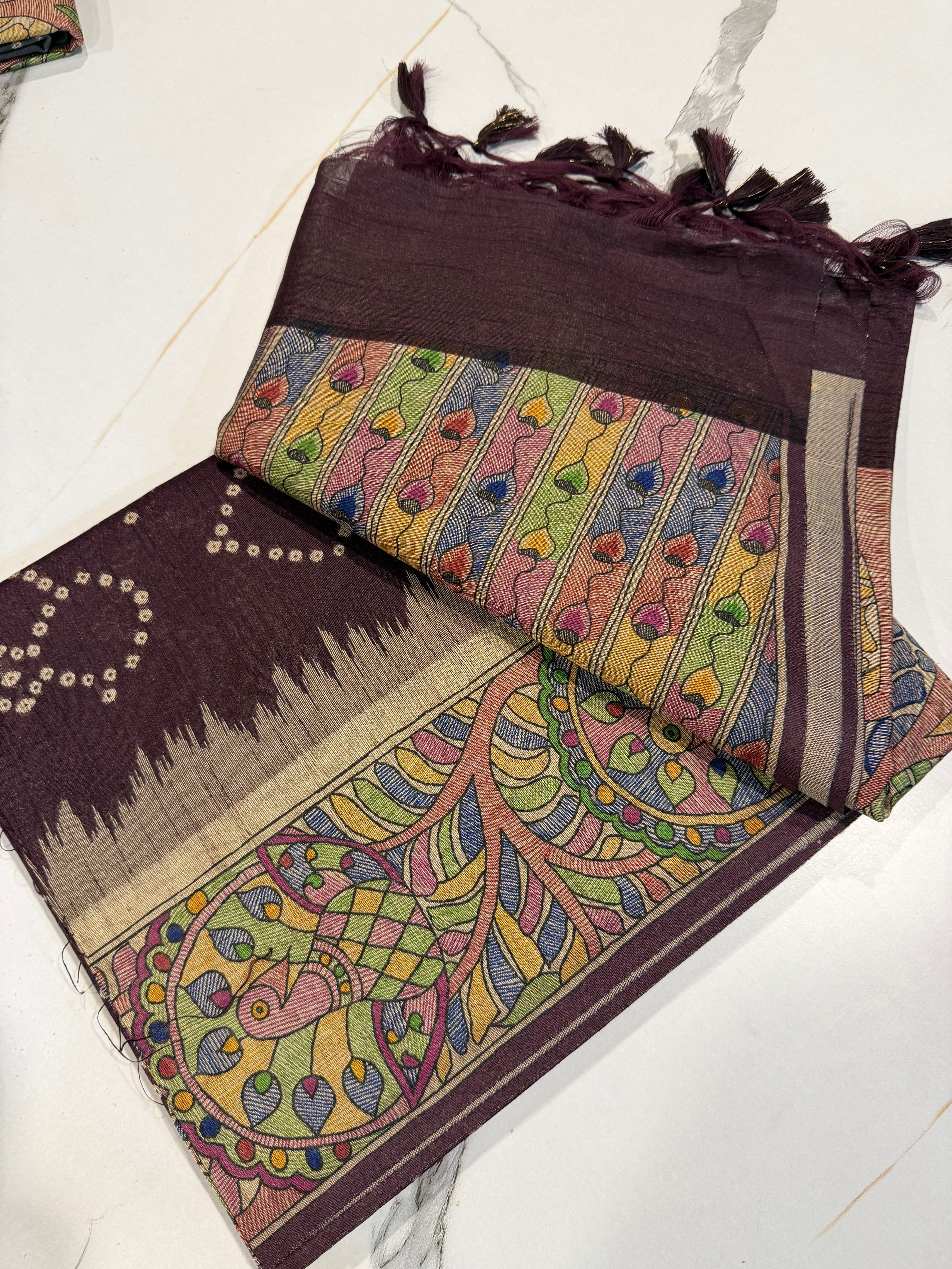 TM-9 Brown saree Tussar Bhandij