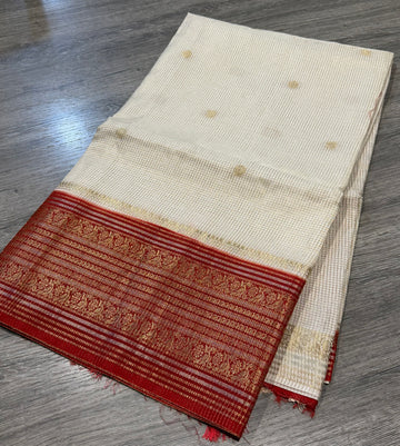VKC2149BB- White n Red Kanchi Brdr saree