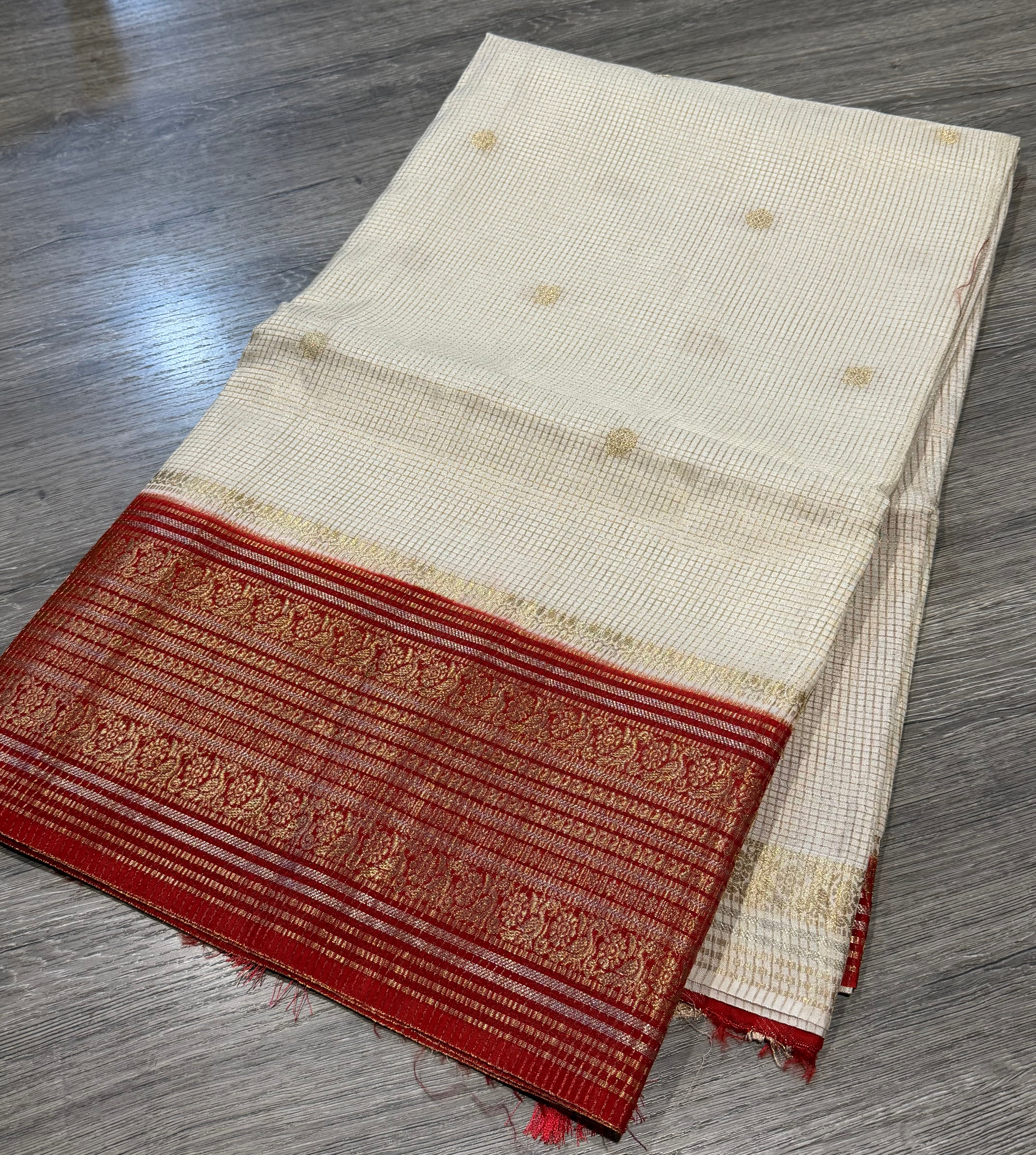 VKC2149BB- White n Red Kanchi Brdr saree