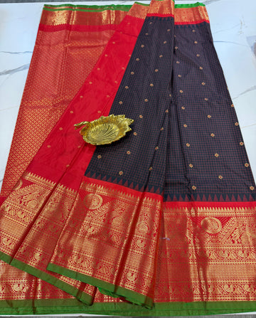 VG2 semi gadwal black and red border saree