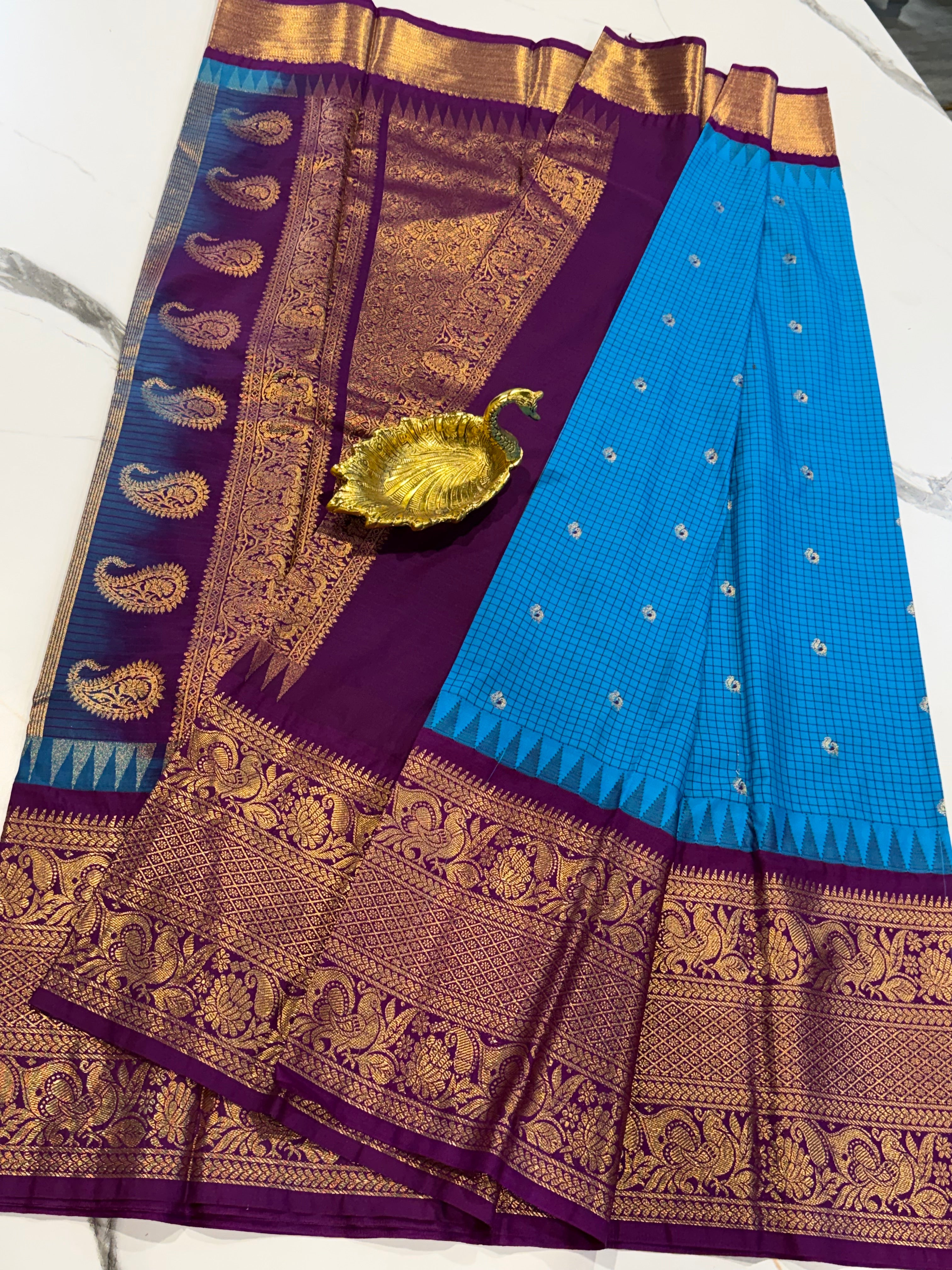VG2 krishnablue & purple  semi Gadwal saree