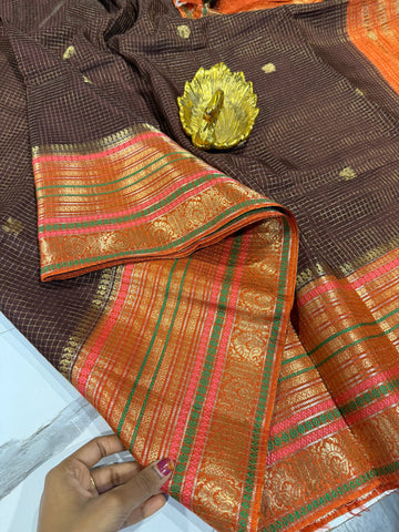 VN-2450  Brown n Rust vintage Narayanpet saree