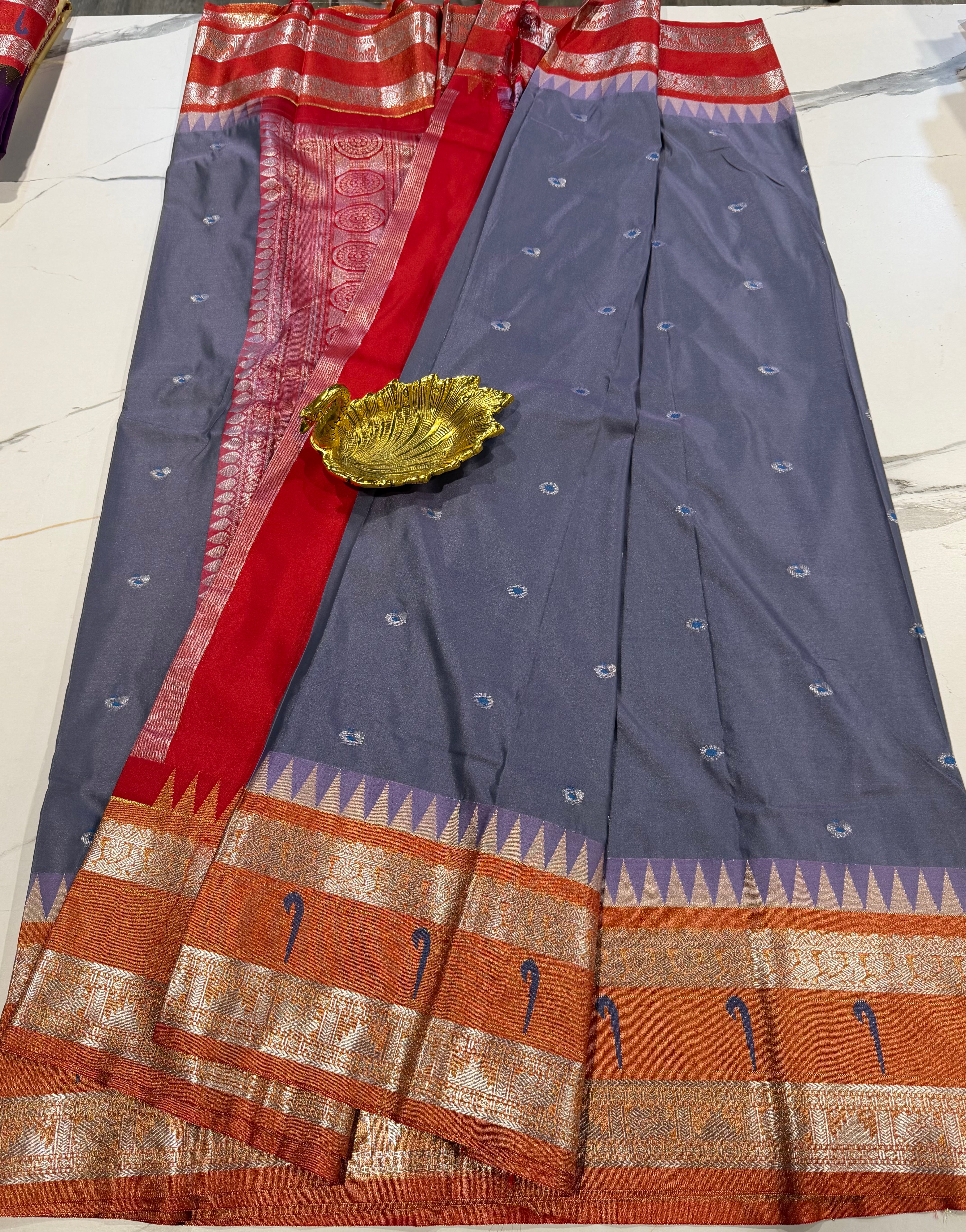 TS-3450 grey Tissue Muniya Gadwal saree