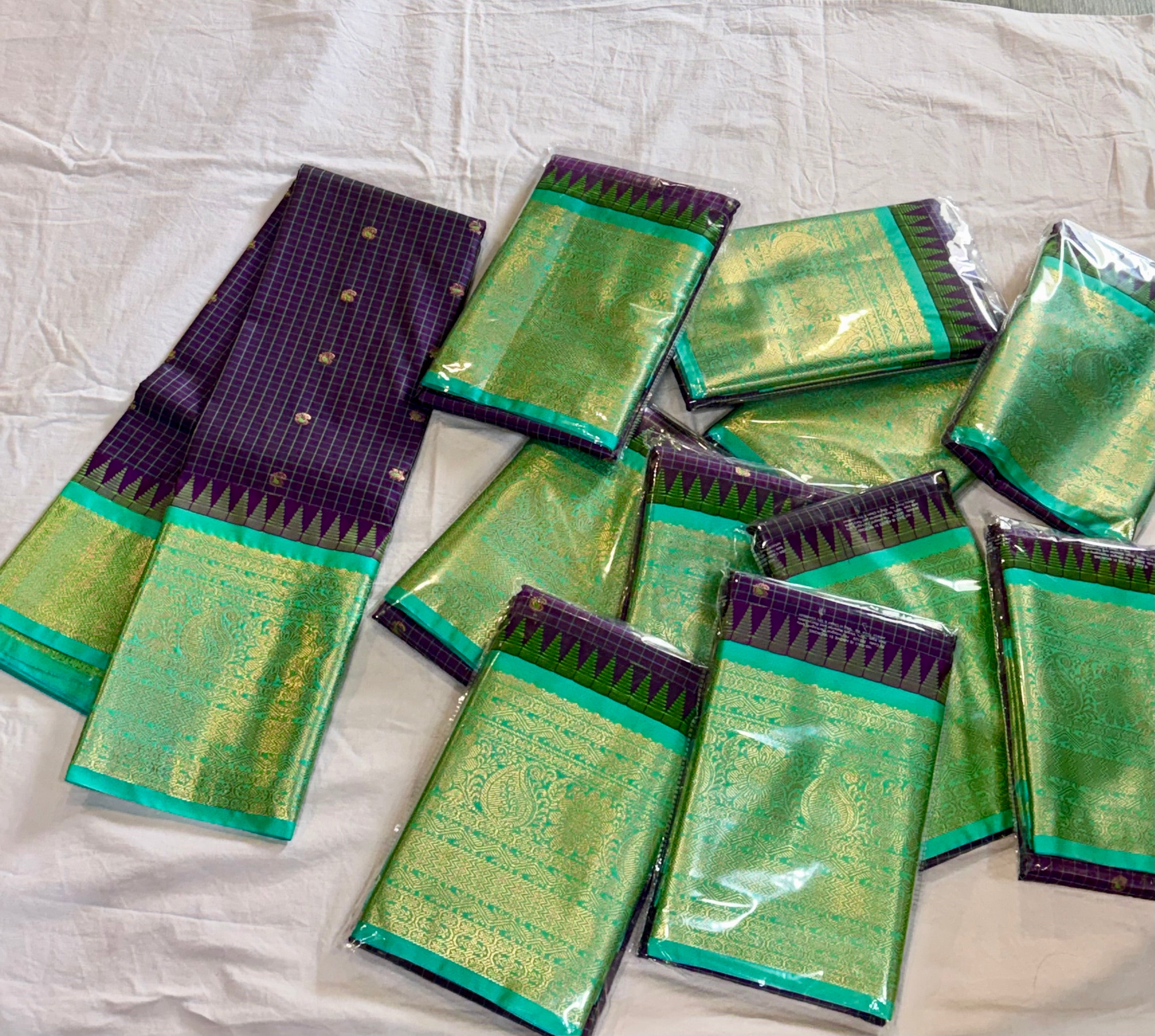 LD-G2299 vintage Semi Gadwal brinjal n turquoise saree